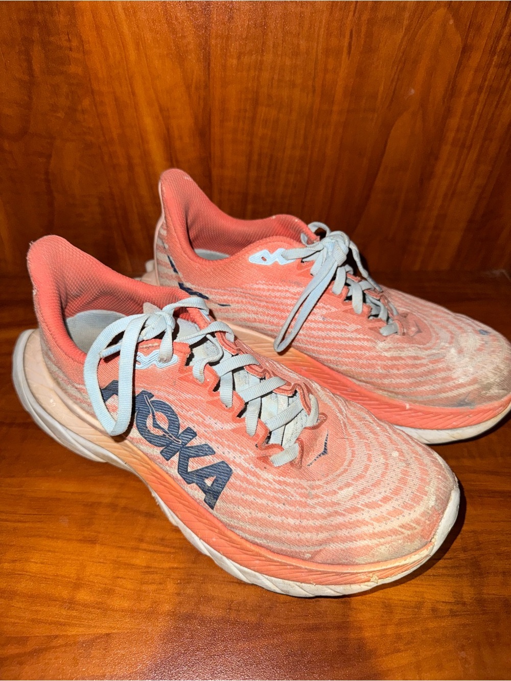 Hoka Women's Coral and Light Gray Athletic Running Shoes
